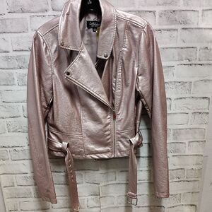 CoffeeShop Pink Leather Moto Jacket with Asymmetrical Zipper